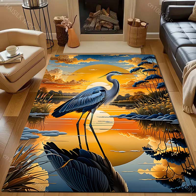 Japan Golden Heron Classical Painting Carpet for Living Room Bedroom Sofa Doormat Decor Sofa Table Area Rug Non-slip Floor Mat