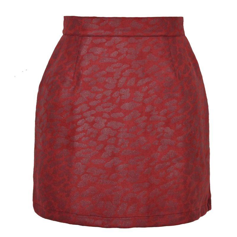 

Fashion Bronzing Leopard Suede Skirt Sexy Skirt Bronzing Leopard Print Skirt Burgundy L
