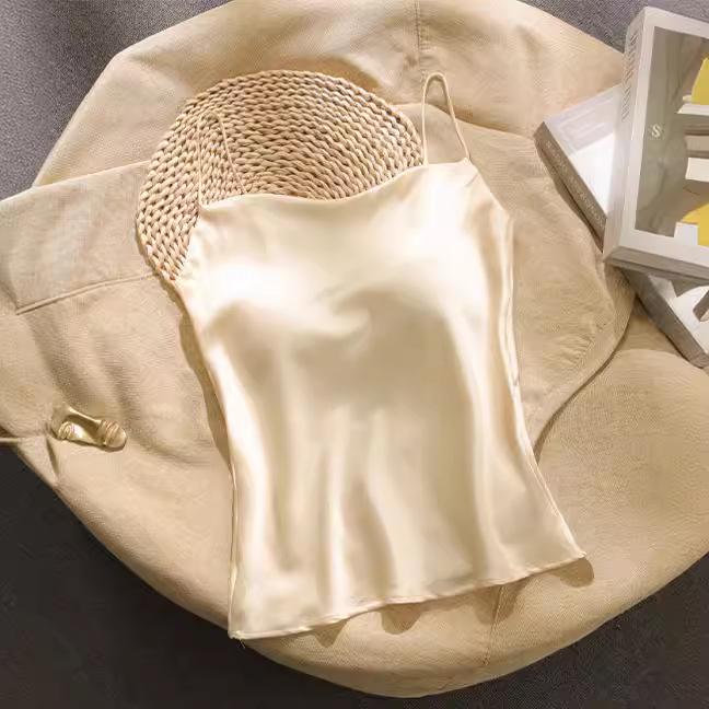 

Французская атласная майка в горошек: Женский летний топ без рукавов - Базовый слой свободного кроя для костюмов Extra Large