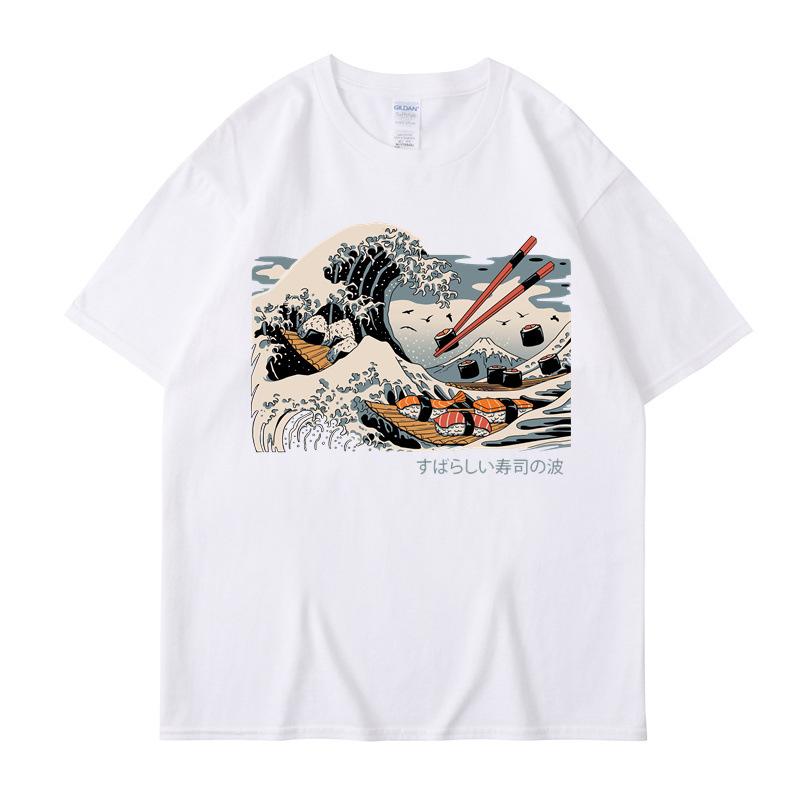 

Лето 2025 Новая Женская Футболка с Принтом Море Суши Спортивная Повседневная Круглый Вырез Короткий Рукав Топ XXXL белый