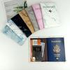 PU-Leder-Reisepasshülle Einfaches Flugzeug-Buchstaben-Druck Damen Herren Reise-Reisepass-Etui-Halter Mode Hochzeitsgeschenk