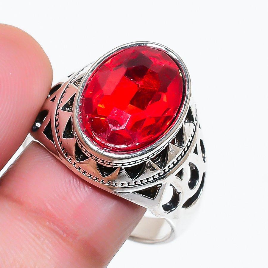 Natural Garnet Gemstone Handmade 925 Sterling Silver Jewelry Ring Size 11 RR-459