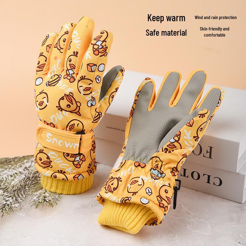 Children's Waterproof Ski Gloves - Warm, Windproof, Non-slip, Fleece-lined Cotton for Boys and Girls