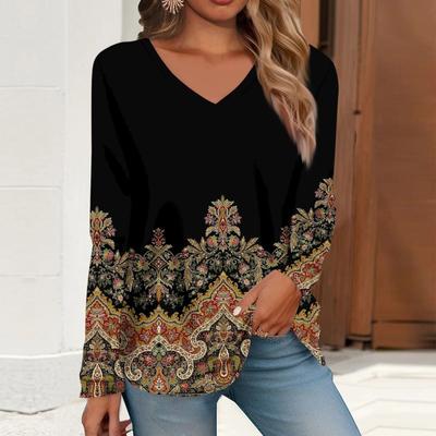 Casual Fashionable High-quality Multi Pattern Long Sleeved V-neck T-shirt