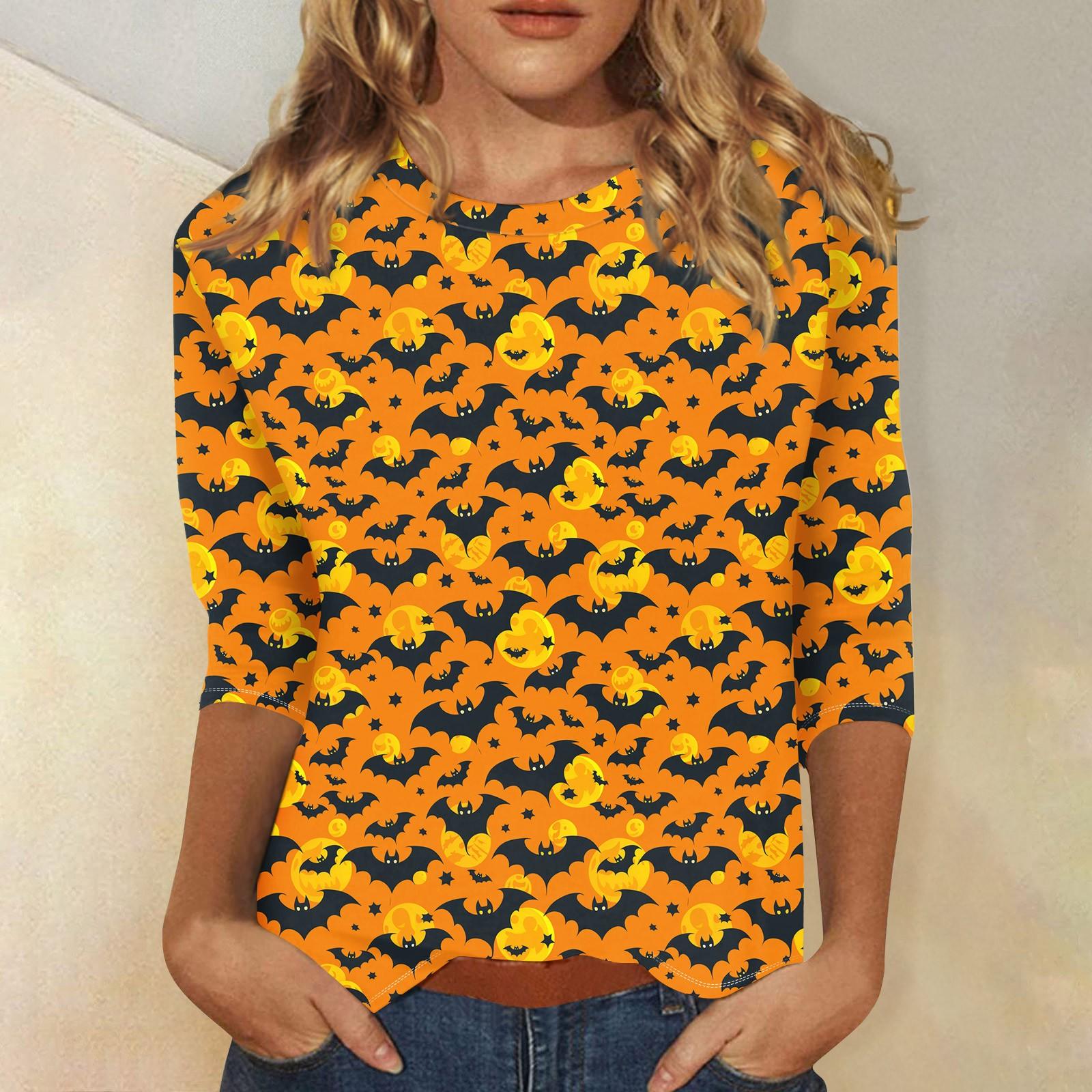 

Женская модная повседневная футболка с рукавом три четверти и принтом на Хэллоуин, с круглым вырезом XXL