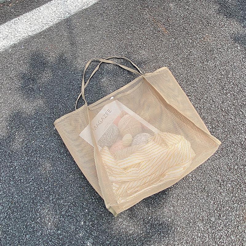 Summer New Mesh Totes Bag Hollow Out Large Capacity Shoulder Bags for Women Travel Beach Bag Student Bookbag Shopping Back