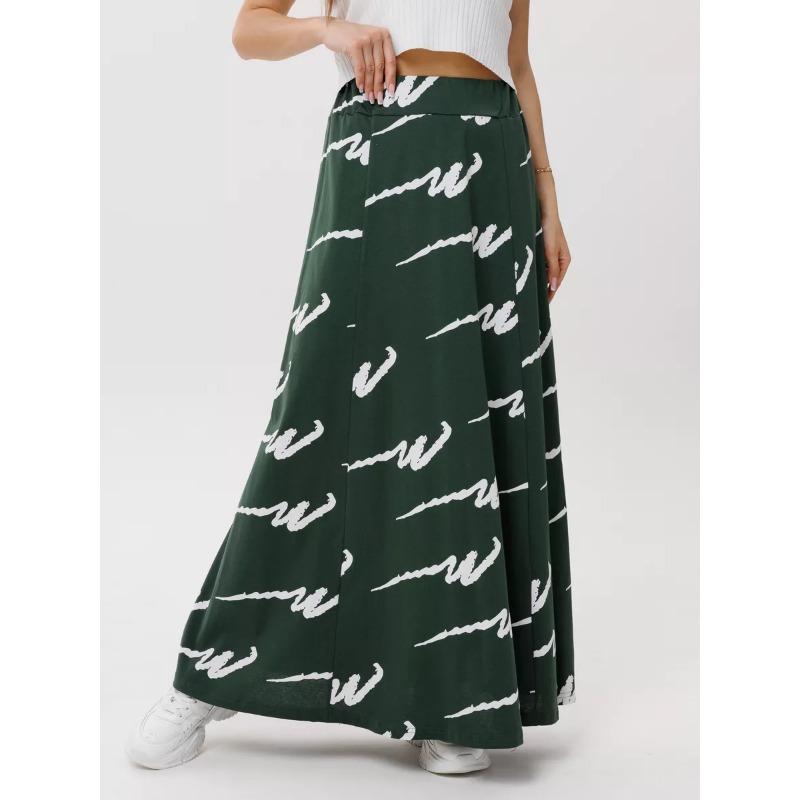 Damen Midi-Rock mit Print, Elastischer High-Waist Fließender A-Linien-Rock