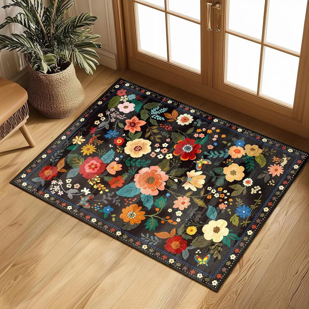 American Flower Crystal Velvet Floor Mat Resistant To Dirty Toilet Door Floor Mat Entry Door Floor Mat Home Decoration