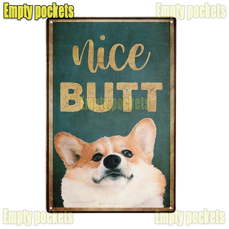 Vintage Pet Dog Corgi Tin Sign Plates for Pet Shop Bedroom Living Room cafe Kitchen metal wall art Decor Gift for Dog Lover