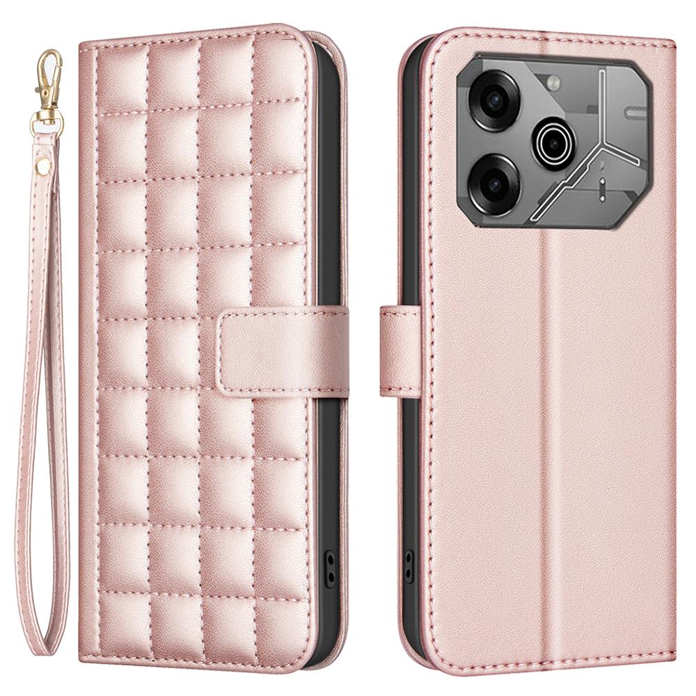 

For TECNO Pova 6 4G/Pova 6 Pro 5G Leather Case Square Grid Phone Cover Rose Gold