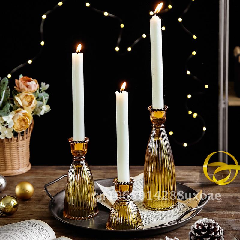 Simple Color Striped Glass Candle Holder Creative Candle Holder Candle Cup Home Candle Holder Ornaments