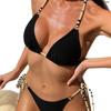 Damen Badeanzug Schwarz Kontrastfarbe Sexy Neckholder Rückenfrei Bikini Anzug Strandmode Badeanzüge