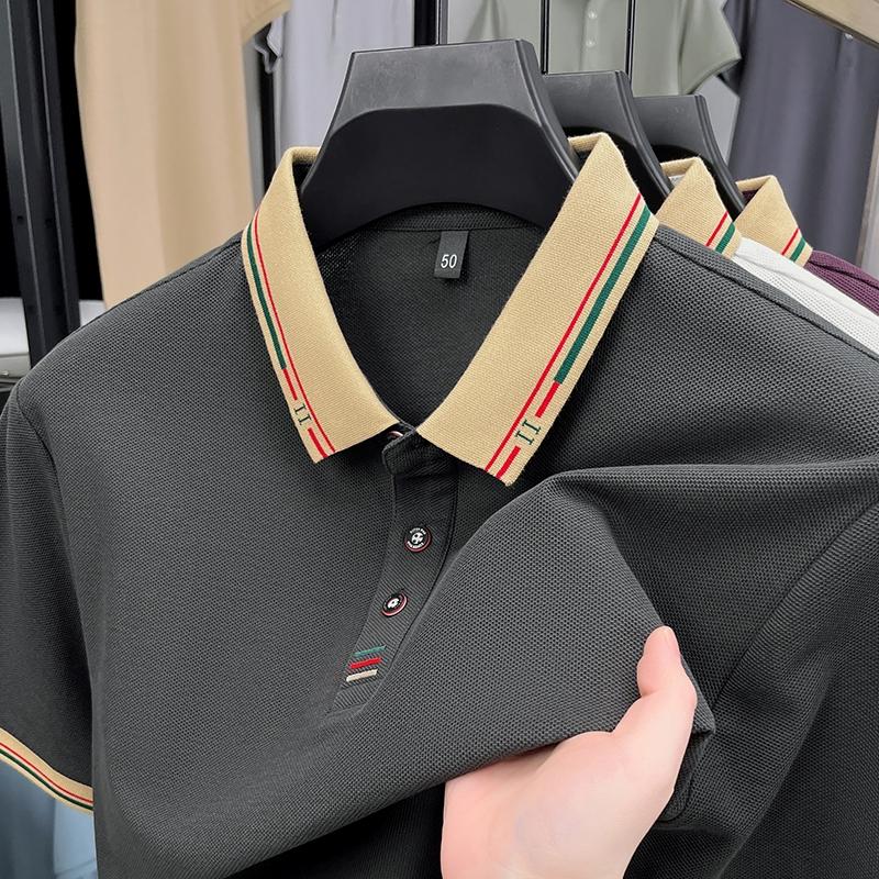 100% Cotton Luxury Brand Short Sleeve Men's Polo Shirt Simple Embroidery Summer Breathable Fashion Color Blocked Lapel T-shirt