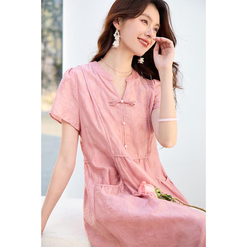 Sanpowa Elegant Chinese Style V-Neck A-Line Midi Dress 2XL