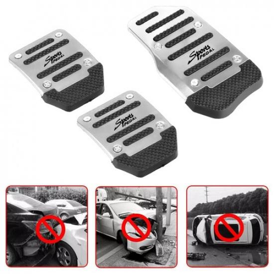 3x Silver Car Universal Non-Slip Manual Transmission Brake Foot Pedal Pad Cover
