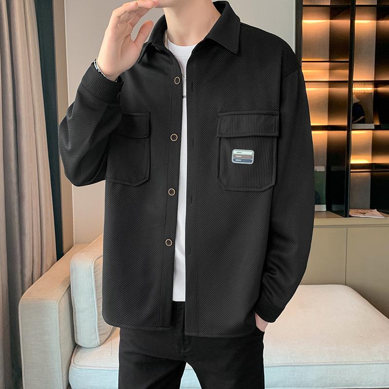 Tooling Shirt Jacket Men, Spring and Autumn Korean Version of Casual Youth Shirt Fashion Loose Cardigan Jacket Men