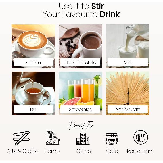 Coffee Stirrers Disposable Wooden Coffee Stir Sticks - Round-End Birchwood 5.5 Inches Large Wooden Stir Sticks - Pack of 500 Wood Stir Sticks, Coffee