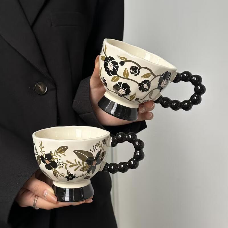 OLOEY Vintage Floral Ceramic Goblet Mug