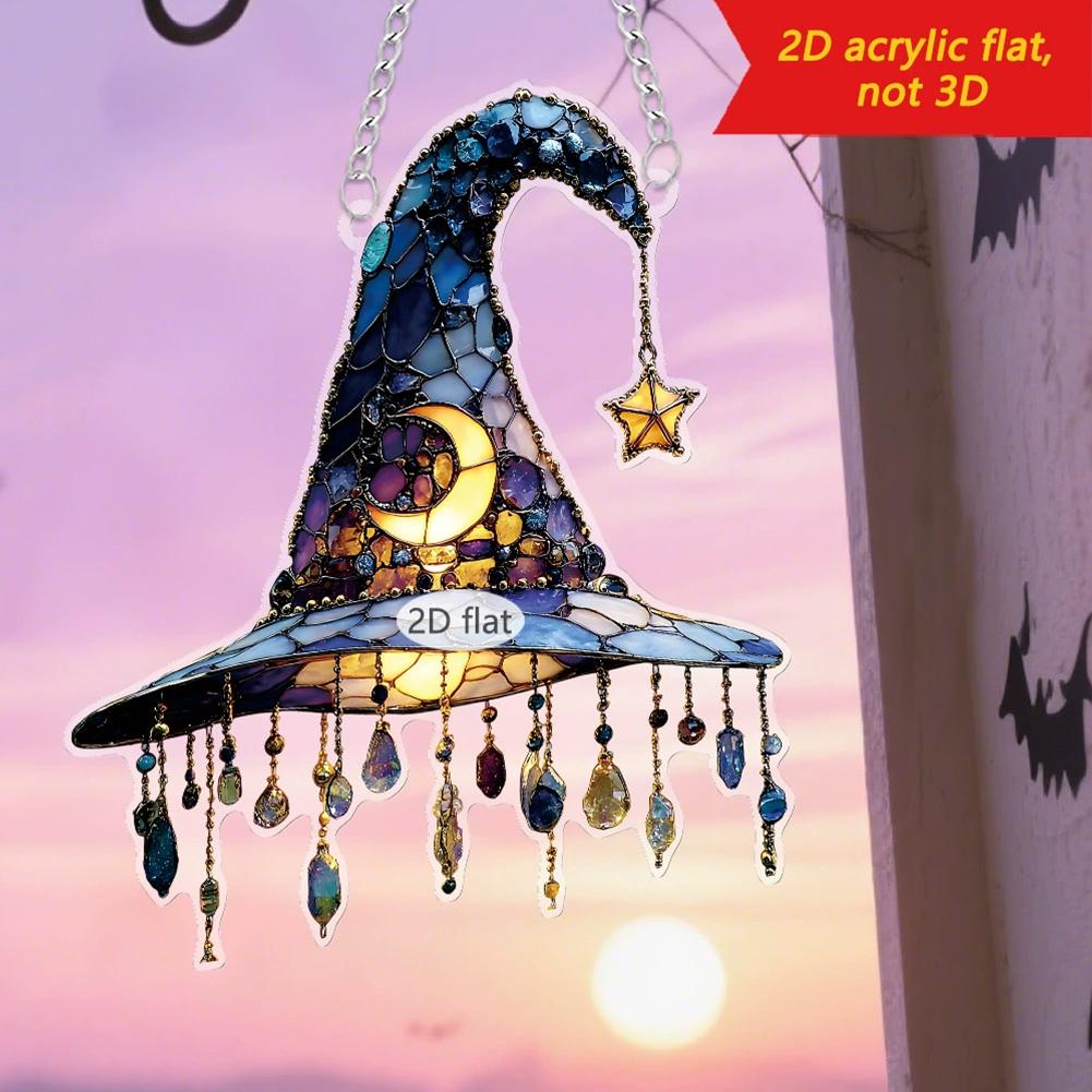 2D Halloween Hexenhut Design Hängendes Ornament, Halloween Hexenhut, Buntglaspanel für Heim- & Partydekoration Fenster Penda S9D8