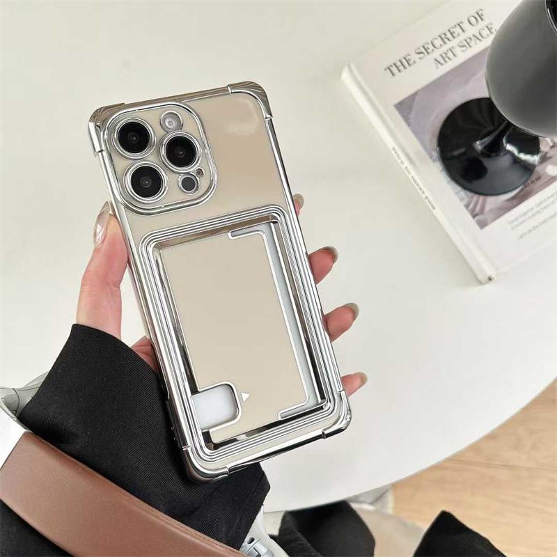 Luxury Electroplating With Card Holder Phone Case For IPhone 16 15 14 13 12 11 Pro Max Plus Soft Silicone Cover