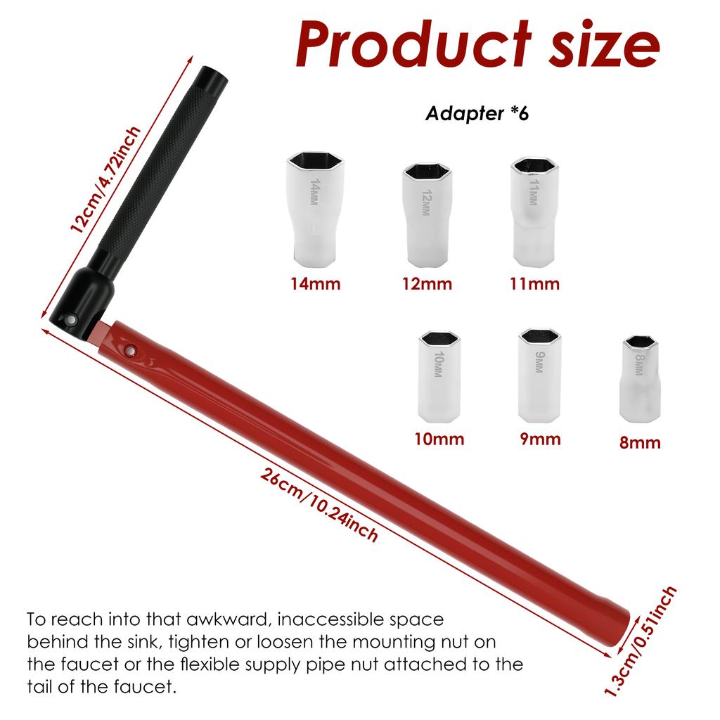 Professional Carbon Steel Faucet Wrench Plumber Tool with 5/6 Sockets and 1 Chuck Tap Back Nut for Sink Basin Installation
