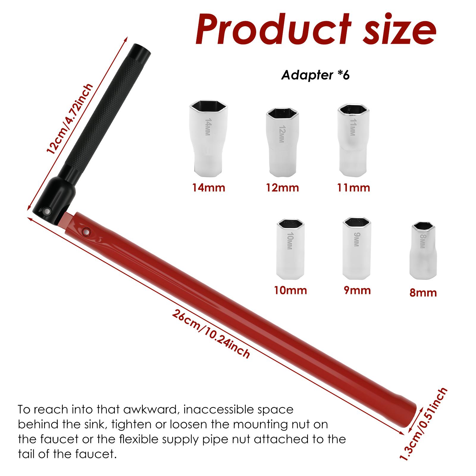 

Гаечный ключ для крана, сантехнический торцевой ключ из углеродистой стали с 5 головками и 1 патроном, гайка для крана, ключ для раковины, инструмент для установки крана