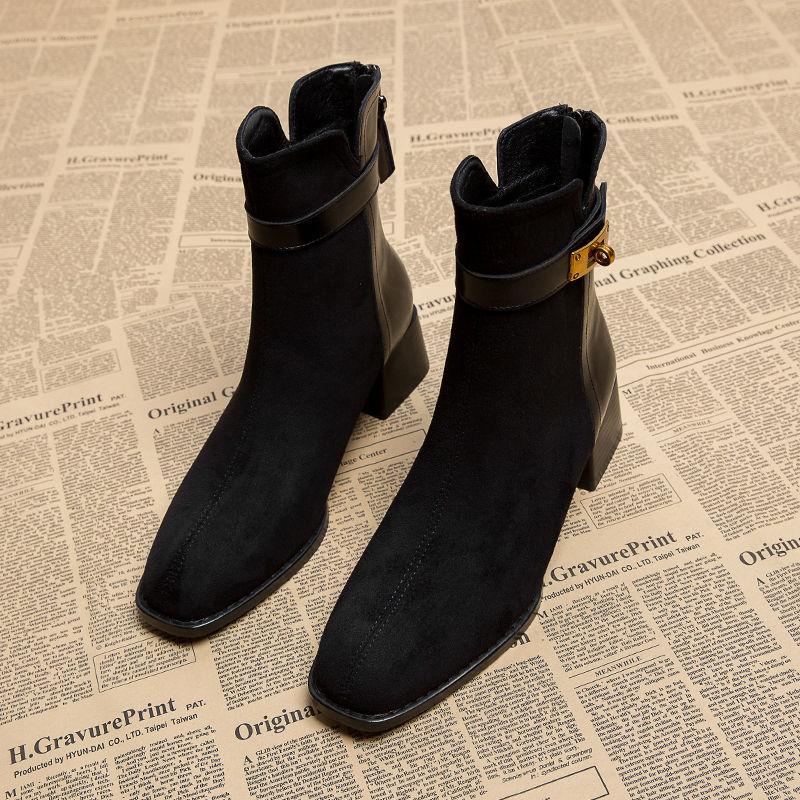 Boots Women's New Autumn and Winter Thin Boots Velvet Warm Martin Boots Thick Heel High Heel Small Short Boots