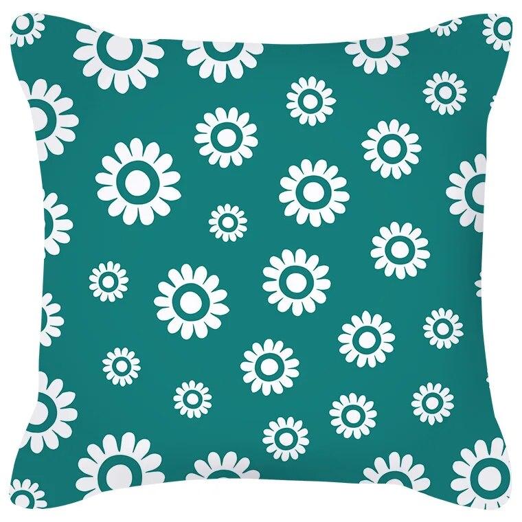Blue Green Flower Leaf Printed Pillowcase Stripe Geometric Sofa Cushion Cover Home Decor Throw