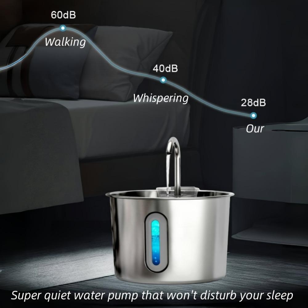 USB Automatic 2.2L Cat Water Fountain with Filter Stainless Steel Pet Water Dispenser for Cats Dogs Drinking Transparent Window