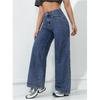Women Loose Retro Wide Leg Jeans Solid Casual Straight Wash High Elastic Denim Pants