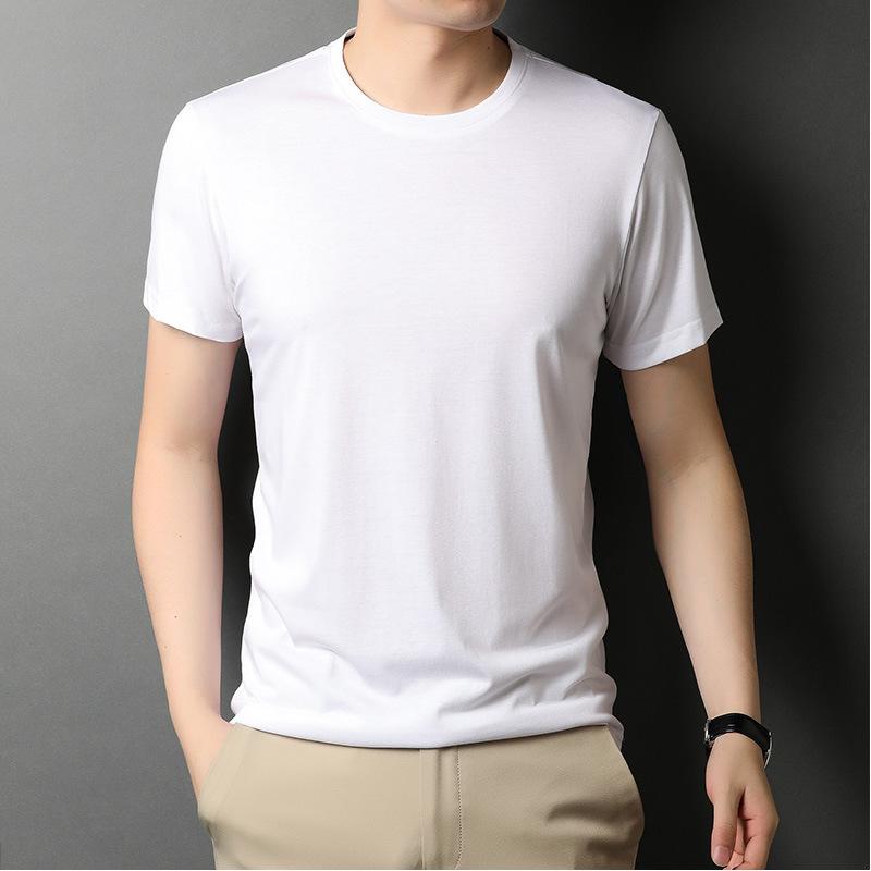 Round Neck T-shirt Men's Summer Thin In Green In Stock Straight Young and Middle-Aged Solid Color Casual T-shirt