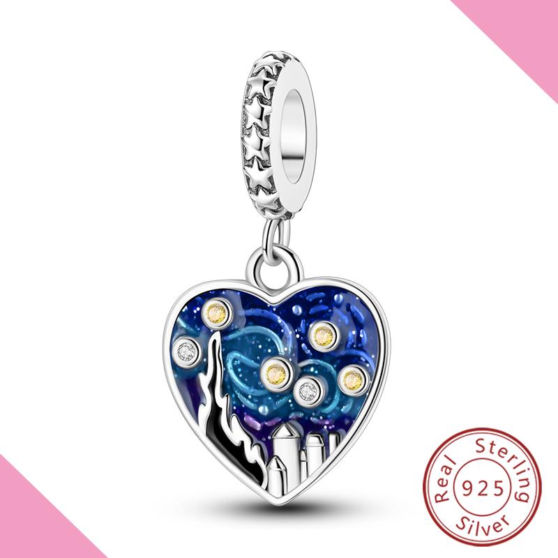 Copper Charm Original Heart Shape Van Gogh Starry Sky Pendant For Woman Jewelry Fit Bracelet Diy