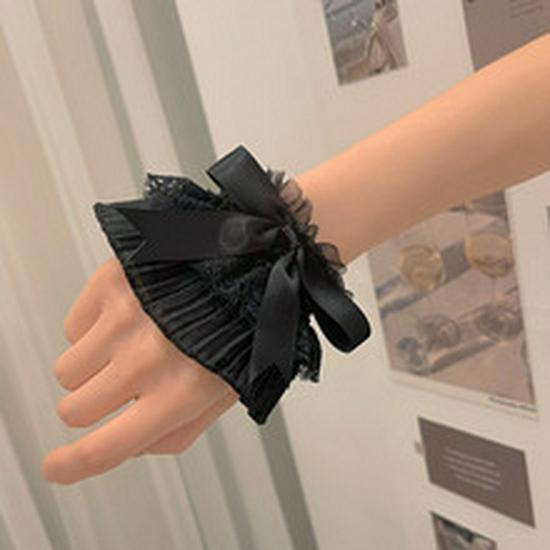 JK Fairy Lace Wrist Cuffs - Lolita Bow & Pleated Sleeve Decoration