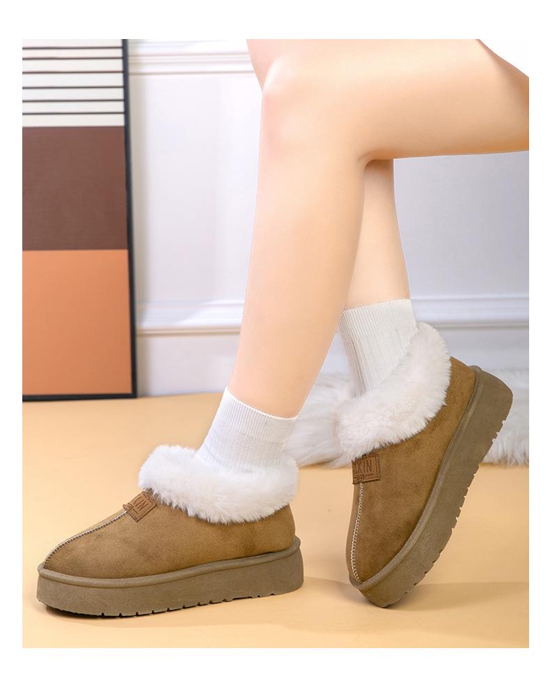 Damen Winter Plüschstiefel - Fellbesetzt, Weiche Sohle, Warm, Plüschgefüttert, Verdicktes Außenmaterial, Voller Absatz, Bequeme Baumwollschuhe