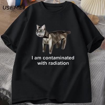 I Am Contaminated with Radiation Funny Cat Meme T Shirt Cotton Tee Shirt Funny Graphic T Shirts Unisex Casual Tees Unisex's Clothing