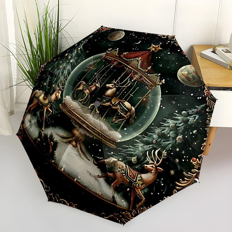 1pc Wonderland Snowglobe Automatic Folding Umbrella, Heavy-Duty 8-Rib Construction, Perfect for Everyday yy251114132