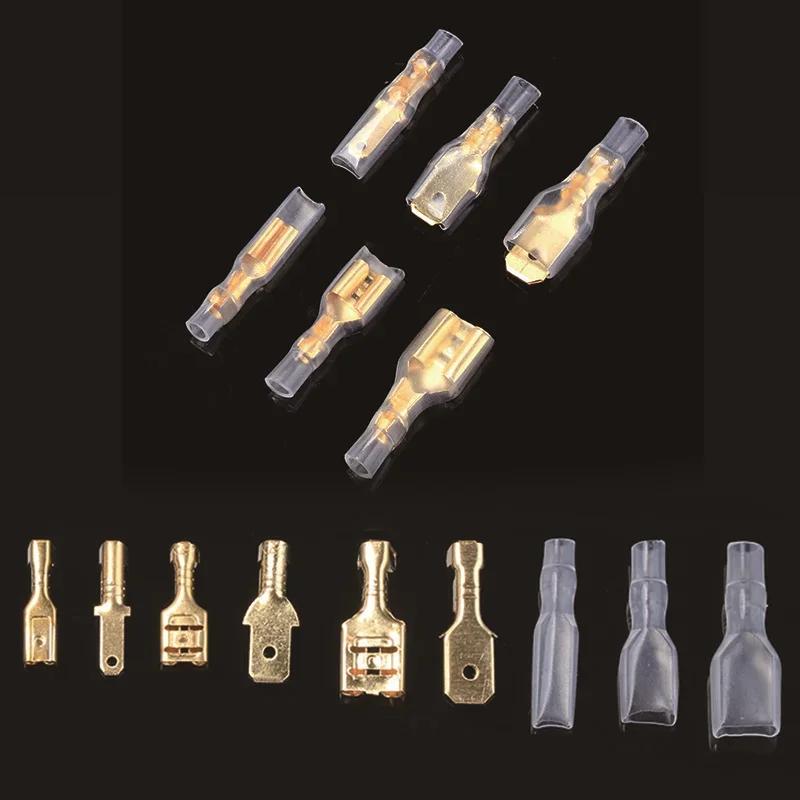 2.8/4.8/6.3mm Wire Crimp Terminals Kit Copper Male Female Wire Spade Connectors with Insulated Sleeve Electrical Conector Box