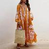 Fashion Casual Bohemian Long Sleeve V Neck Dress Women Long Dresses