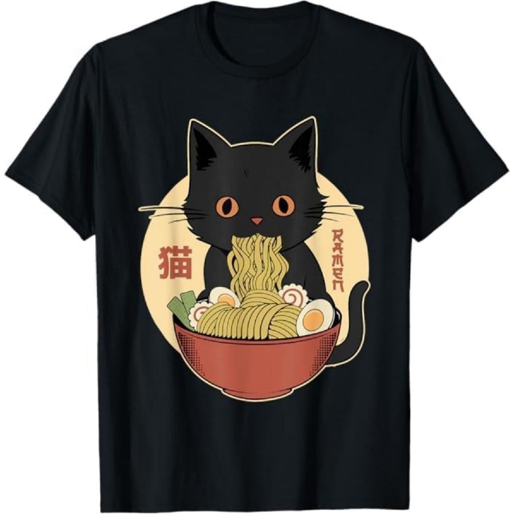 Cat Ramen Funny Graphic Tees Japanese Kawaii Cat Anime T-Shirt Mali Mens Womens Tank Top Sweatshirt Hoodie Longsleeve 1817 Black