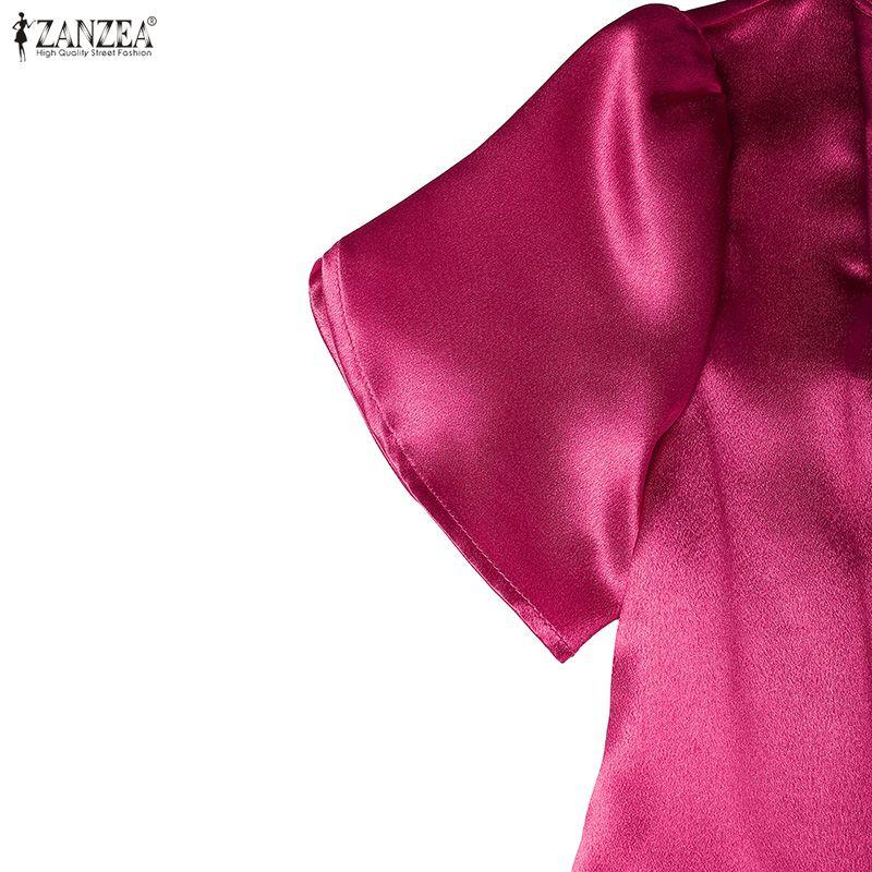 ZANZEA Women Casual Square Collar Summer Short Sleeve Long Dress