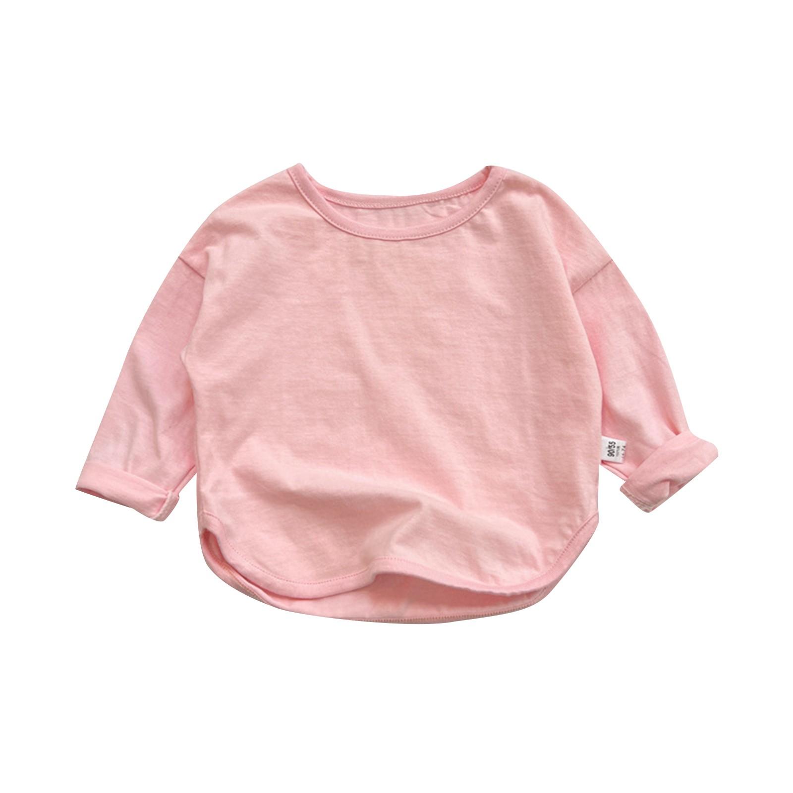 

Пуловеры с круглым вырезом для мальчиков и девочек, футболки с длинными рукавами, однотонные детские топы 100 розовый