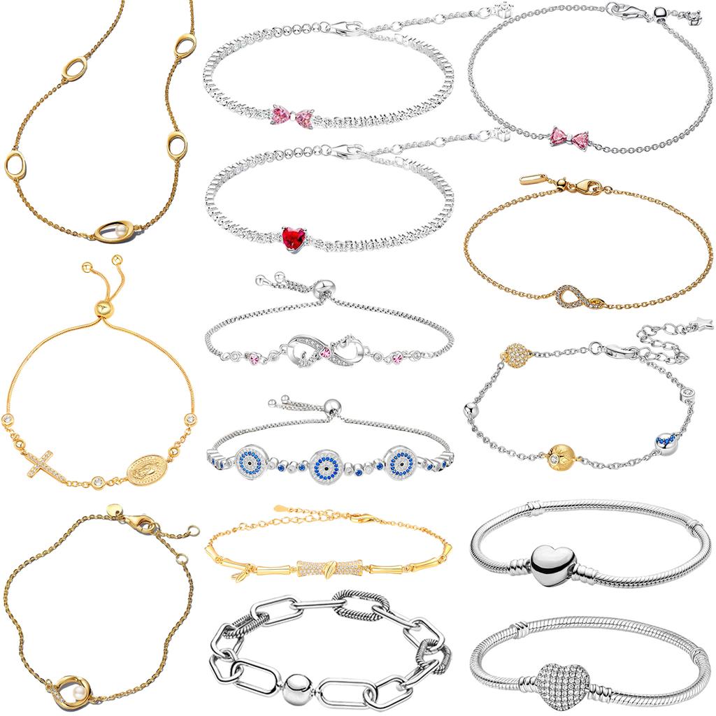 Exquisite Copper Bowknot Pearl Heart Charm Bracelets Sparkling Pavé Circle Bangles For Women Jewelry Diy Fine Gifts