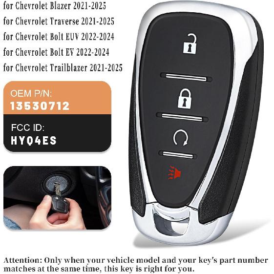 Keyecu Replacement Smart Remote Car Key Fob for Chevrolet Blazer Traverse Bolt Trailblazer    2024 2025 HYQ4ES 13530712 433MHz ID46 Chip 4 Buttons