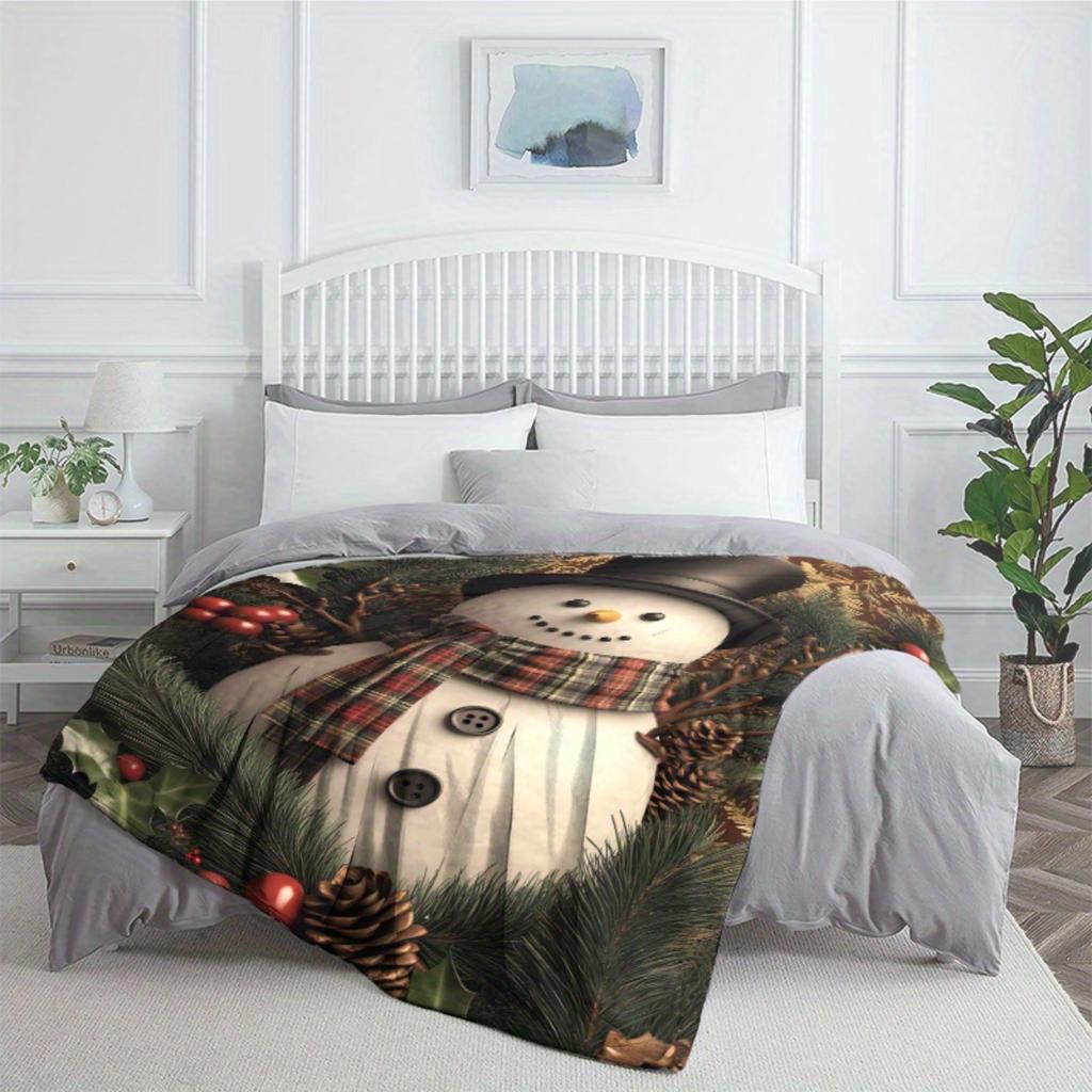 1 Snowman-patterned flannel blanket - soft and warm, suitable for camping, sofas, beds and chairs, a perfect holiday gift