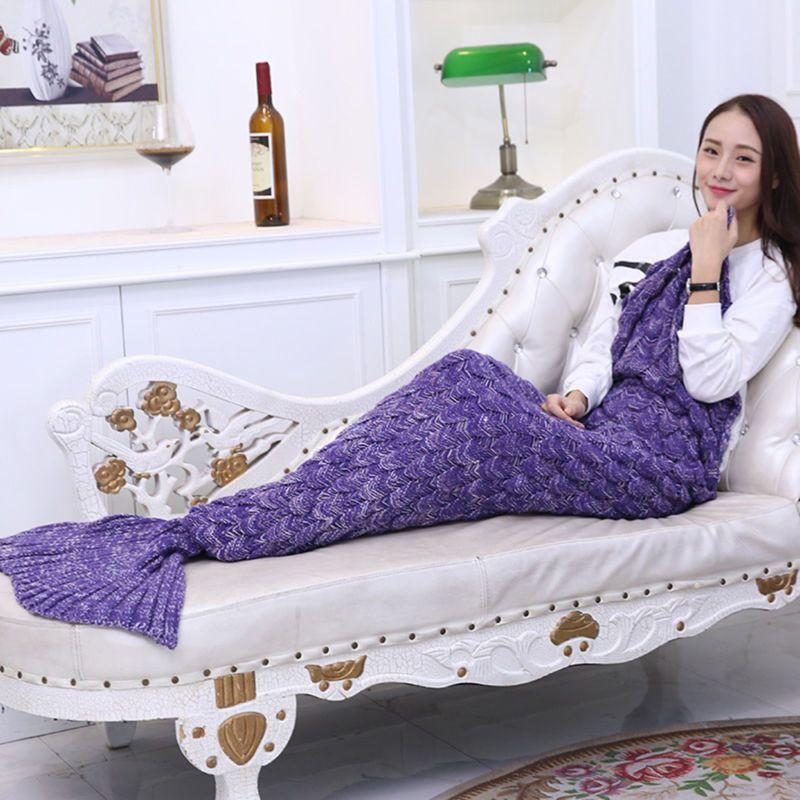 Flannel Grey Blanket Mermaid Sofa Knitted Woolen Blanket Adult Blanket Nap Office Girls' Mermaid Sleeping Bag Air Conditioning Blankets
