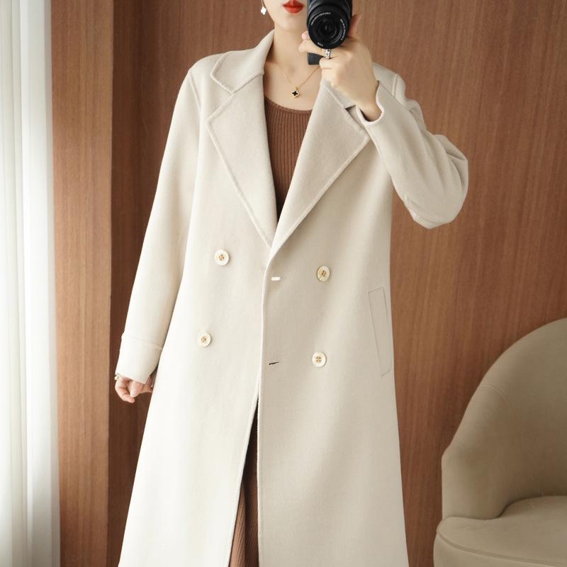 Elegant 2026 Double-Sided Wool Coat - Women's Mid-Length Lapel Over-the-Knee Solid Color