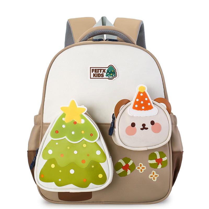 Nylon Kids School Bag With Christmas Tree And Little Bear Decoration Daily For
