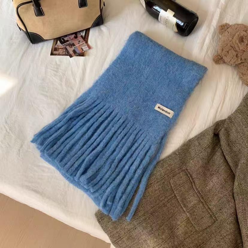 Korean Style Wool-Blend Tassel Scarf - Soft, Warm, and Solid Color for Women and Students