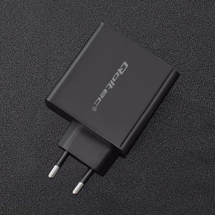 Qoltec Wall Charger 18W | 5-12V | 1.5-3A | USB Type C PD | USB QC 3.0 | White
