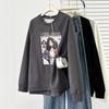 2026 Spring Plus Size Loose Hoodie with Fashionable Woman Print, Round Neck, and Raglan Sleeves